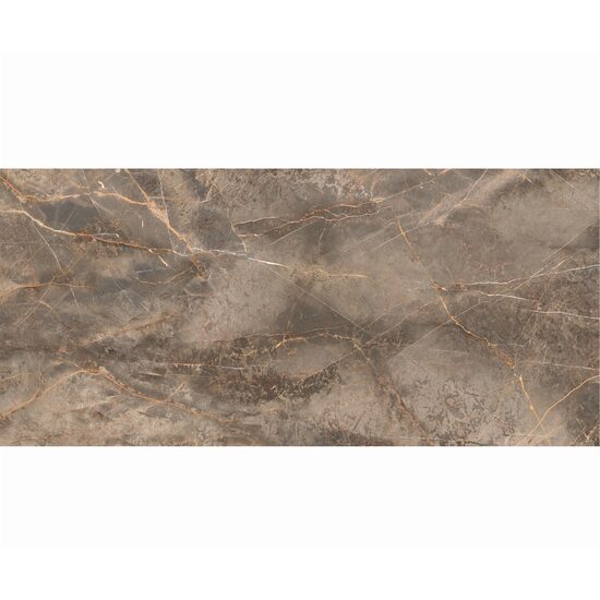 Lastra - placa mare gresie XXL - rectificata Manhattan Earth, model marmura, 120x260 cm, culoare maro, finisaj lucios