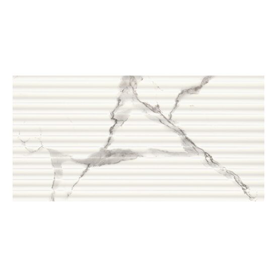 Faianta rectificata Maxi White Deco, model marmura, 30x60 cm, Alb-Bej, finisaj lucios