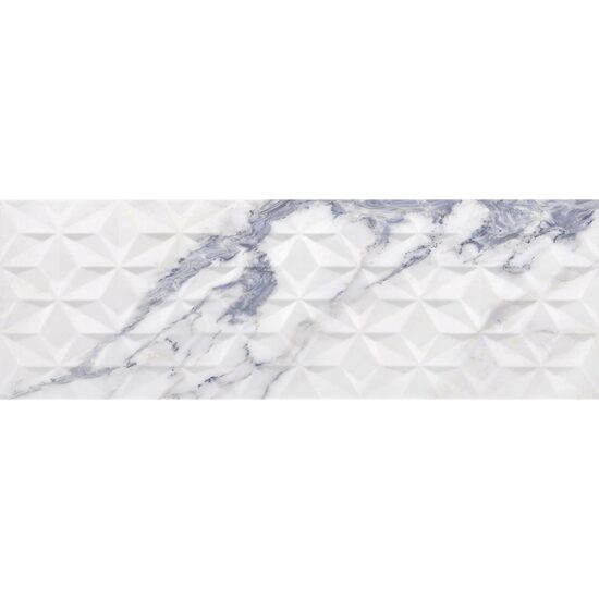 Faianta rectificata Oasis Lilac Deco, model marmura, 30x90 cm, Alb-Bej, finisaj lucios