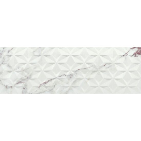 Faianta rectificata Oasis Damson Deco, model marmura, 30x90 cm, Alb-Bej, finisaj lucios