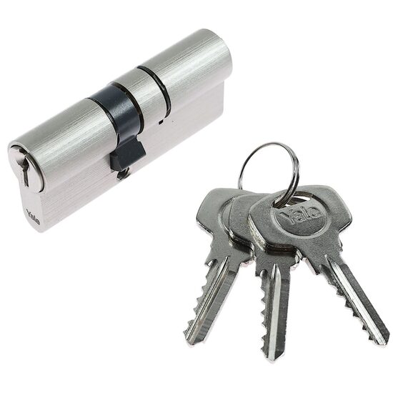 Cilindru de siguranță Yale 1002, alama nichelat 30 × 40 mm, 5 pini anti-picking, 3 chei inclus.