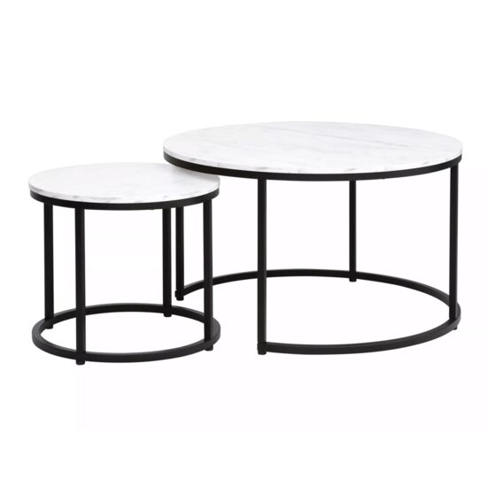 SET mese de cafea Dion efect marmura alba, cadru  negru 80x48 / 48x42
