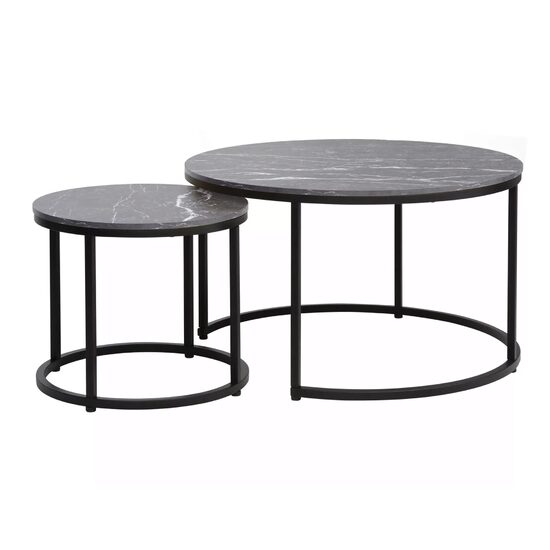 SET mese de cafea Dion efect marmura negru-negru  80x48 / 48x42