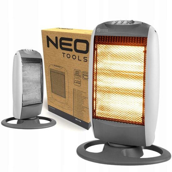Radiator electric cu infraroșu și halogen NEO Tools 90-114, 1200 W, 3 trepte de putere 400/800/1200 W, funcție de oscilație