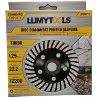 Disc diamantat pentru tăiere și prelucrare, turbo 125 mm Lumytools pentru șlefuire beton/marmura/granit