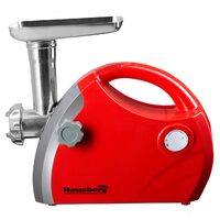 Mașină electrică de tocat carne Hausberg HB-3430RS, 1800 W, capacitate 1 kg/min, 3 site din inox, funcție Reverse, accesorii pentru cârnați și kibbe, roșu