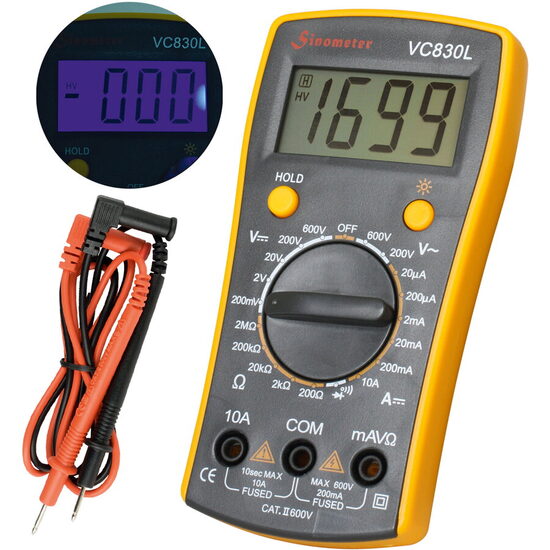 Multimetru digital VC830 l brick, 9 V, cu lumină de fundal si cabluri de măsurare incluse