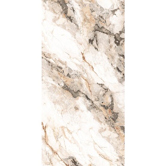 Gresie rectificata Gs Camel Gold - Glossy Carving 60x120 cm, model marmura, finisaj lucios, culoare alb-bej