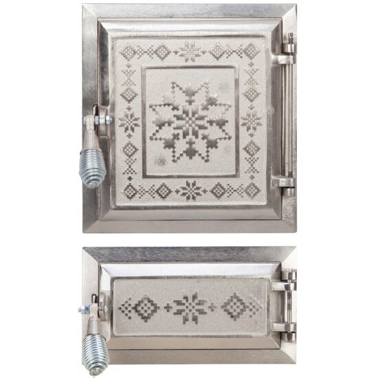 Ușă sobă cu cenusar, model struguri, 275 × 255 mm, fonta nichelata