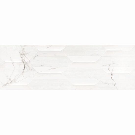 Faianta rectificata Adonis White Decofon 30x90, model marmura, alb, finisaj lucios