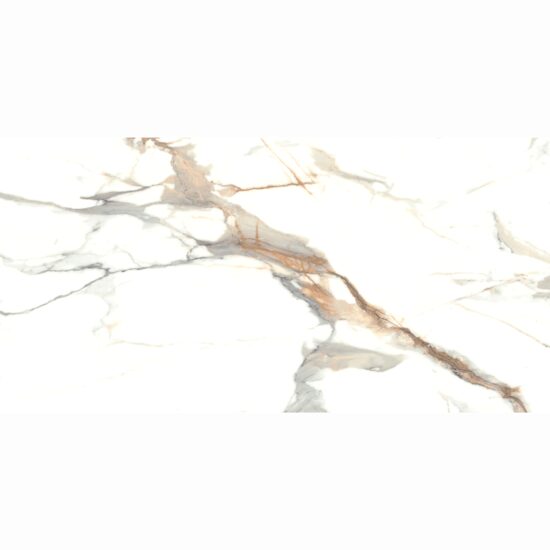 Gresie Octiva Gold 60x120C cm, alb-auriu, model marmura, finisaj lucios