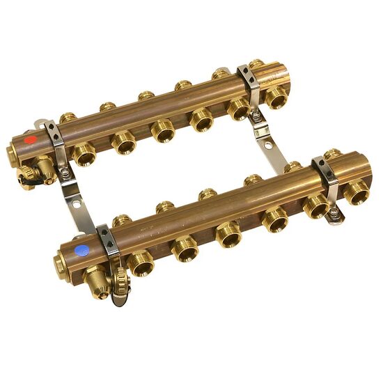 Distribuitor/colector 1" din alama 6 circuite 3/4" cu ventile închidere RO06S