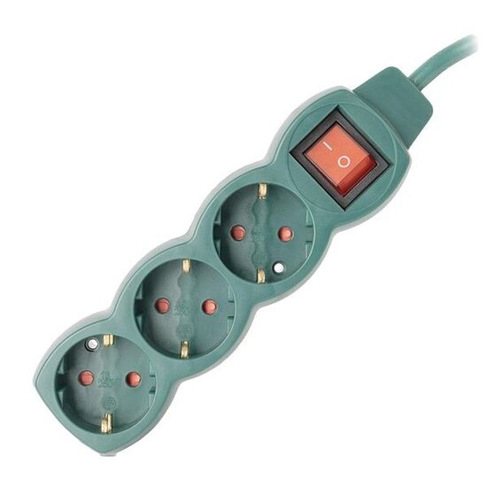 Prelungitor 3P cu întrerupător verde 3 m 3G1.5 ESE1.5G3-3-SW-G