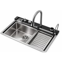 Chiuveta multifunctionala bucatarie 4 in 1, inox SS201, 75 x 45 cm, cu baterie, cuva auxiliara, strecuratoare si tocator inox, model 7545JY-H