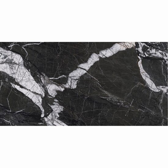 Gresie Arvora Black Mat 60x120 cm, negru, finisaj mat, model marmura
