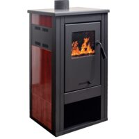 Semineu pe combustibil Kolubara/Elegant A, 8 kW, 490 x 460 x 930 mm, Negru/Rosu