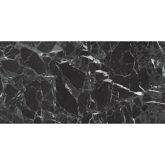 Gresie portelanata model marmura Santana Black, lucioasa, 60x120 cm, interior/exterior, culoare Negru