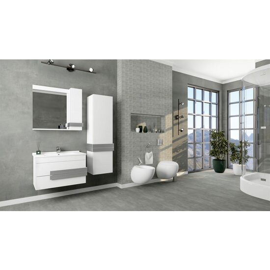 Set mobilier baie 85cm Neon Silver White cu Lavoar si Oglinda