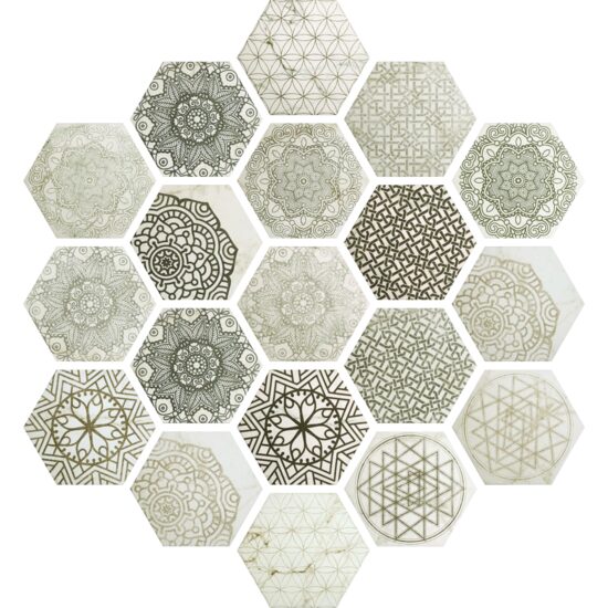 Gresie portelanata tip marmura, hexagonala, Lace Cappucino Mix Decor mat 20x23 cm 0200*0232
