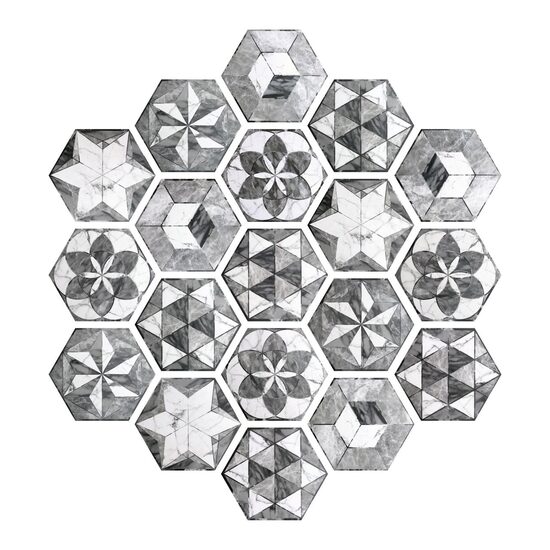 Gresie portelanata tip marmura, hexagonala, Geohex Grey Decor Matt 20x23 cm, Gri