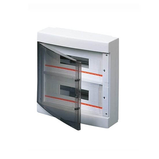 Tablou electric de distribuție Gewiss 40 CD GW40047, montaj aparent, 24 module (2 × 12), ușă fumurie, alb, IP40