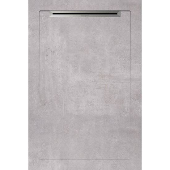 Cadita de dus slim AquaNit Slope, 80x120 cm, imitatie beton, Gri + sifon din inox