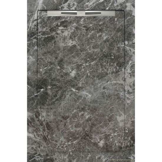 Cadita de dus slim AquaNit Slope Fiori di Pesca, 80x120 cm, tip marmura, Gri + sifon din inox