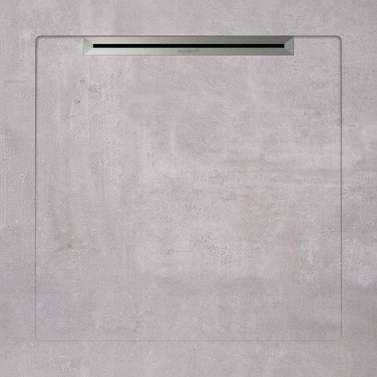 Cadita de dus slim AquaNit Slope Beton, 90x90 cm, Gri + sifon din inox