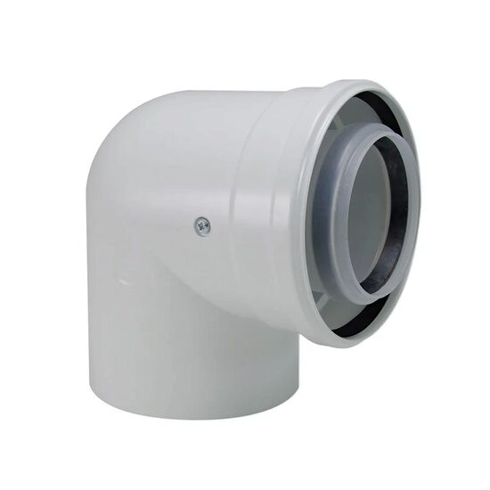 Cot concentric pentru evacuarea gazelor arse la centrală termică în condensare, 90°, Ø60/100 mm, PPS/aluminiu, cod 10770665