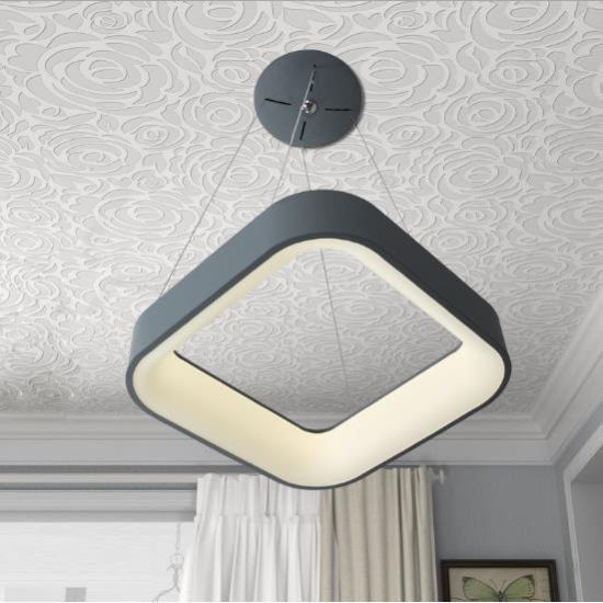 Lustra LED suspendata dia 450mm negru/alb/gri, metal si acrylic OVK-PL5248-450