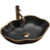 Lavoar pentru blat, ceramic Rea Pearl Black Gold culoare auriu cu negru, finisaj mat, 390 mm x 390 mm