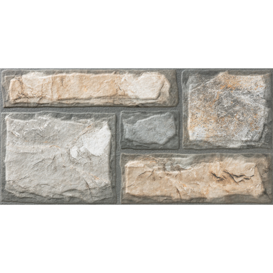 Faianta portelanata Adarve Gris tip piatra, 30x60 cm, culoare maro cu gri