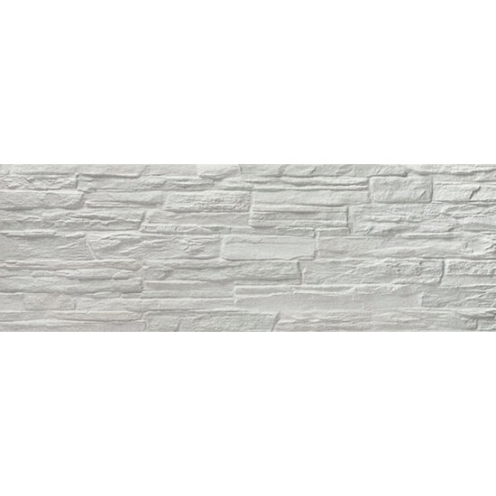 Faianta portelanata rectificata Mubi Blanco tip piatra, 17x52 cm, culoare alba, finisaj mat