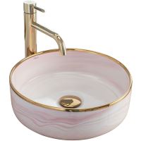 Lavoar pentru blat, ceramic Rea Sofia mini alb culoare roz cu auriu, finisaj lucios, 355 mm x 355 mm