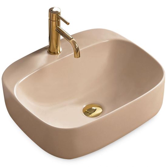 Lavoar pentru blat, ceramic Rea Luiza Bej, 500 x 425 x 155 mm, finisaj mat, REA-U9609