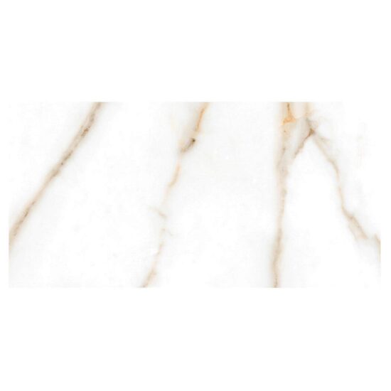 Gresie rectificata lucioasa Dana Gold tip marmura, 60x120 cm, culoare alba cu maro