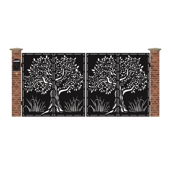 Poarta acces auto mare din tabla debitata cu plasma ARBORE 3884x1940 mm