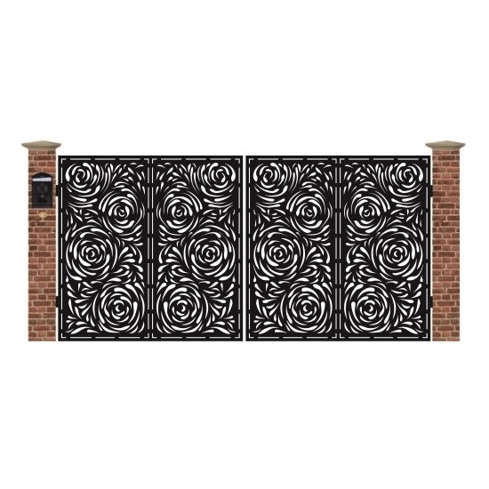 Poarta acces auto mare din tabla debitata cu plasma ROSES 3884x1940 mm
