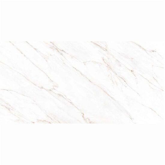 Gresie portelanata rectificata Mellow Gold tip marmura, 60x120 cm, culoare alb cu maro , finisaj lucios