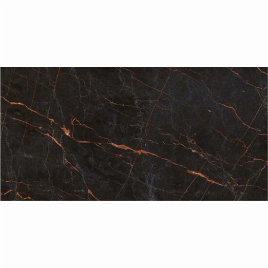 Gresie portelanata rectificata Fuego tip marmura, 60x120 cm, culoare neagra, finisaj lucios