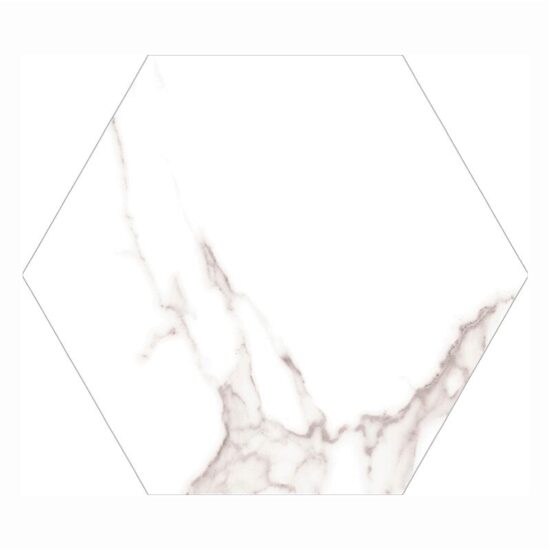 Gresie hexagonala Dortmund model marmorat, 22,5x25,9 cm, culoare alba