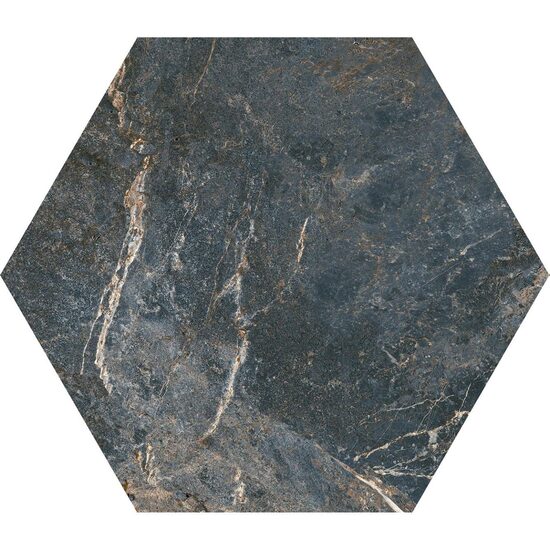 Gresie hexagonala Kenia Negro, model Marmura, 22,5x25,9 cm, culoare neagra