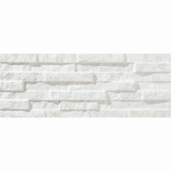 Faianta portelanata rectificata Brickstone tip piatra, 16,3x51,7 cm, culoare alba