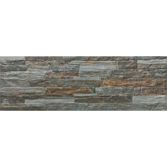 Faianta portelanata rectificata finisaj mat Mubi Magma tip piatra, 17x52 cm, culoare gri cu maro magma