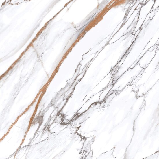 Gresie portelanata finisaj lucios Ohio Gold tip Marmura, 60,8x60,8 cm, culoare alb cu maro