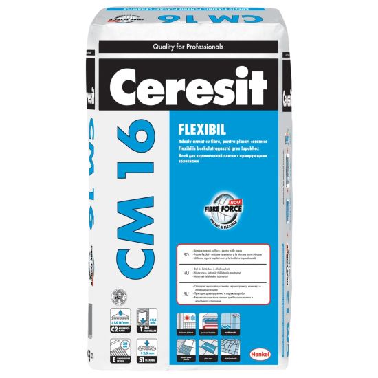 Adeziv flexibil pentru gresie si faianta Ceresit CM 16, interior/exterior, 25 kg